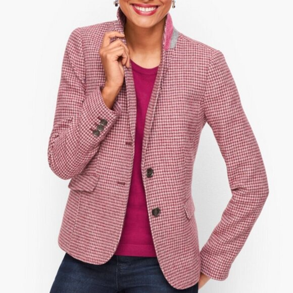 TALBOTS Classic Shetland Blazer Houndstooth Racing Horse Print Lining 10… - Picture 1 of 17
